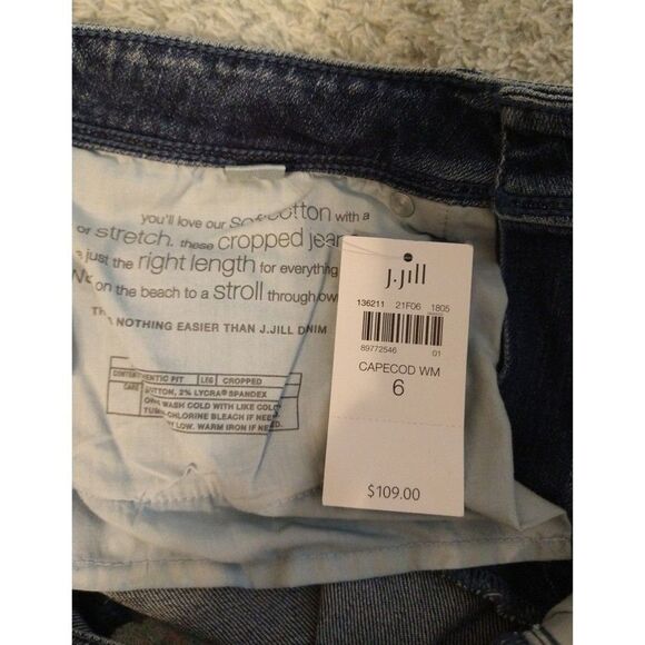 J. Jill cape cod embroidered floral  cropped  jeans Size 6 Boho Feminine Beachy - Picture 8 of 11